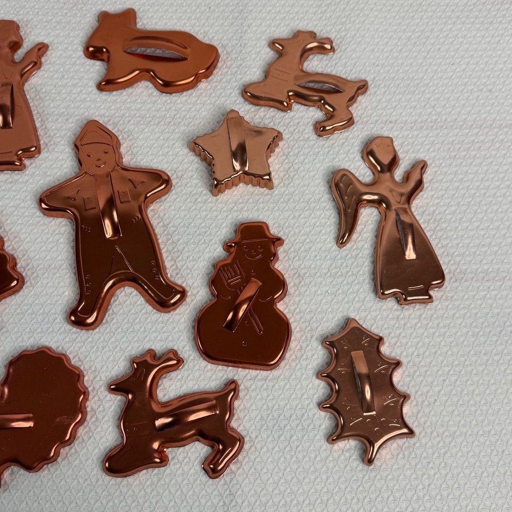 Vintage Copper Metal Holiday Christmas Cookie Cutters Set of 13 Reindeer Angel - Picture 4 of 7